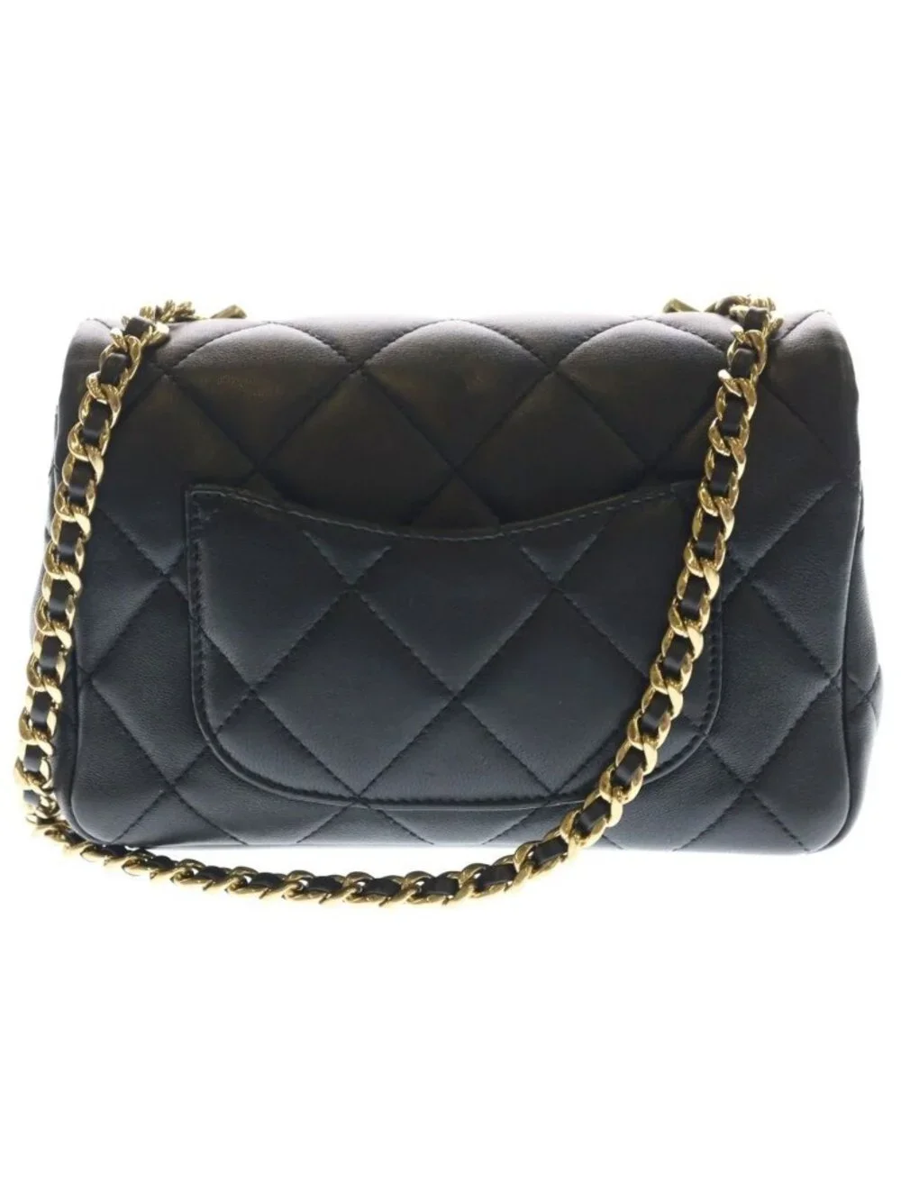 Chanel Chain Shoulder Bag Quilted CC Logo Black Lambskin Gold